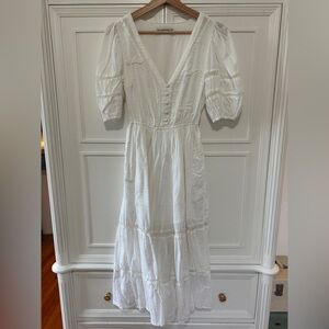 Abercrombie & Fitch White Puff Sleeve Midi Dress